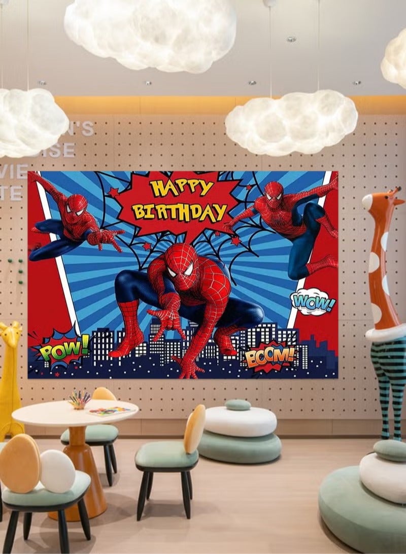 Cartoon Spider-Man Children's Birthday Background Cloth Venue Layout Hanging Cloth Party Decoration Background Flag Cloth (150cmx100cm)  - Image 2