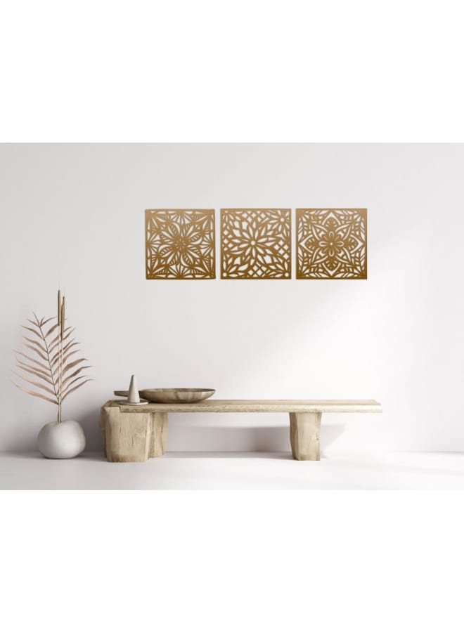 Home Gallery Geometric Flower Triptych Wood Wall Art - Image 1
