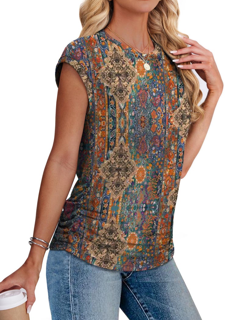 SAMPEEL Boho Tops for Women Hippie Clothes Western Outfit for Women Summer Tops Dressy Casual Blouses Beach Vacation Outfits Tropical Travel Shirts Cowboy Chic Clothing M - Image 4