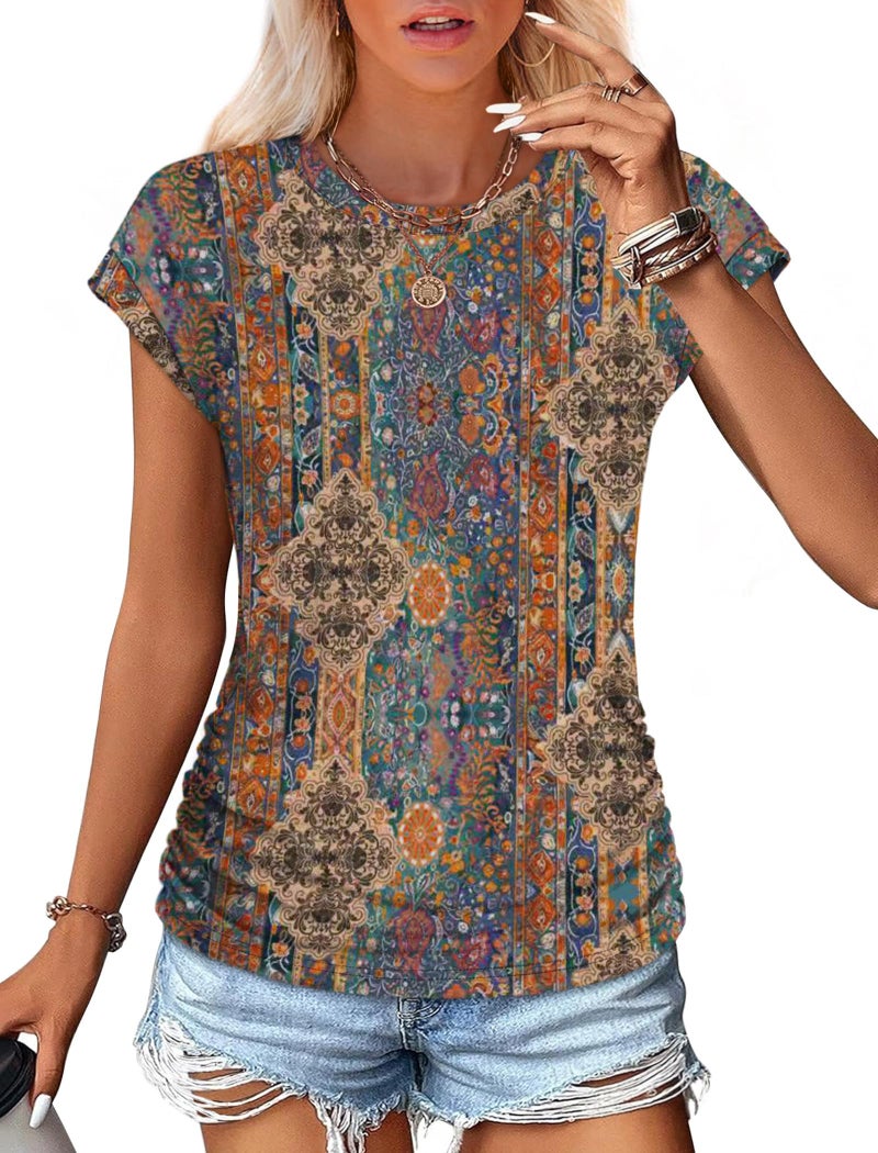 SAMPEEL Boho Tops for Women Hippie Clothes Western Outfit for Women Summer Tops Dressy Casual Blouses Beach Vacation Outfits Tropical Travel Shirts Cowboy Chic Clothing M - Image 2