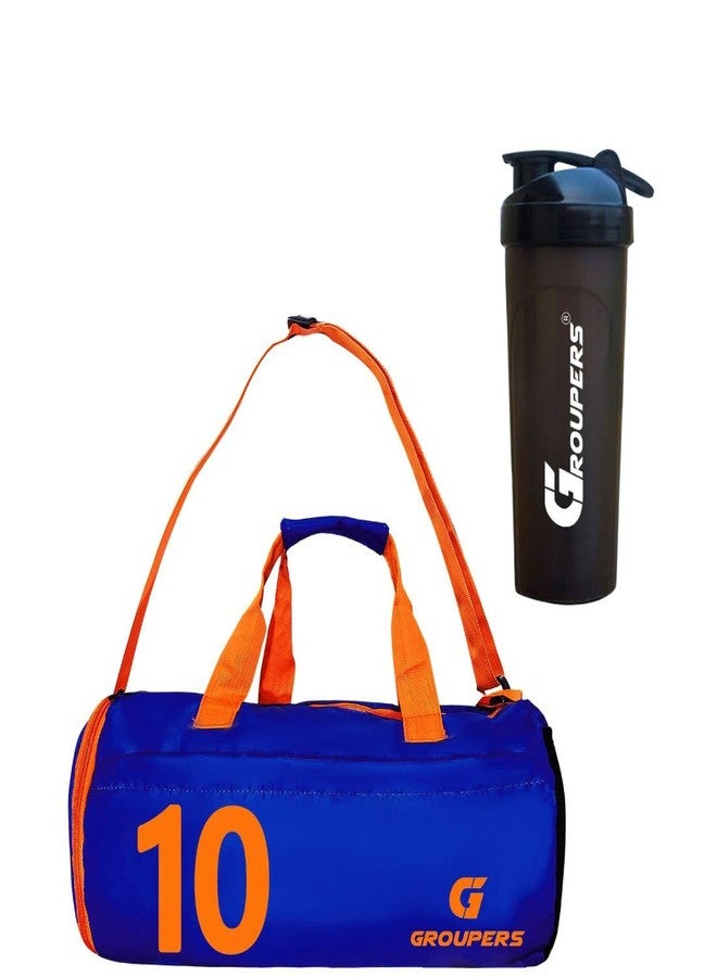 Groupers 20-25L Gym & Travel Duffle Bag Shoe Pocket - Foldable Overnight Weekender for Men & Women (Blue, 43×25×23 cm) + 700ml Leakproof Insulated Shaker Bottle - Image 1