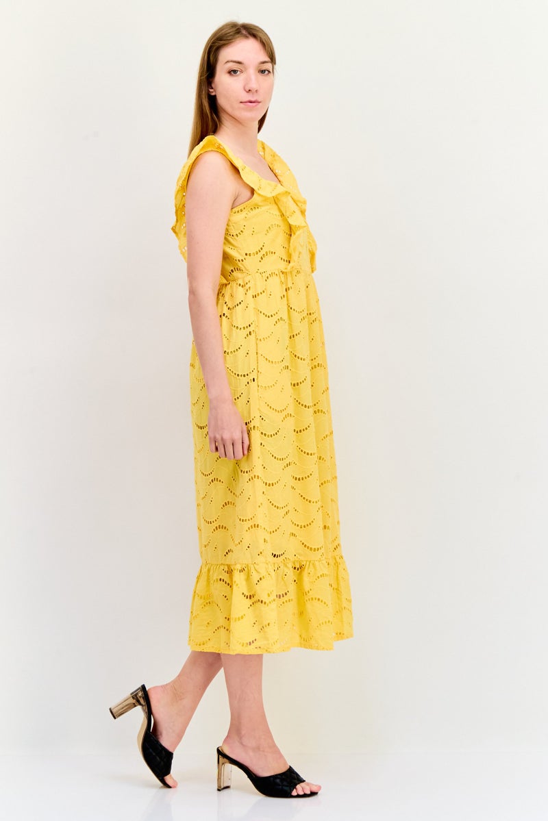 SALSA Women Eyelet Midi Dress, Yellow - Image 4