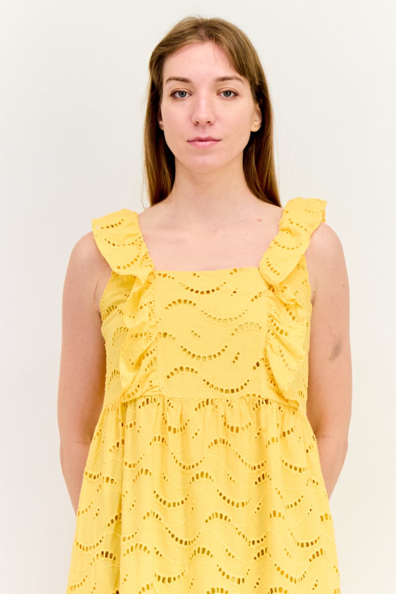 SALSA Women Eyelet Midi Dress, Yellow - Image 2