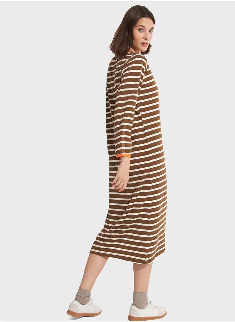 JUNE Striped Side Slit Dress