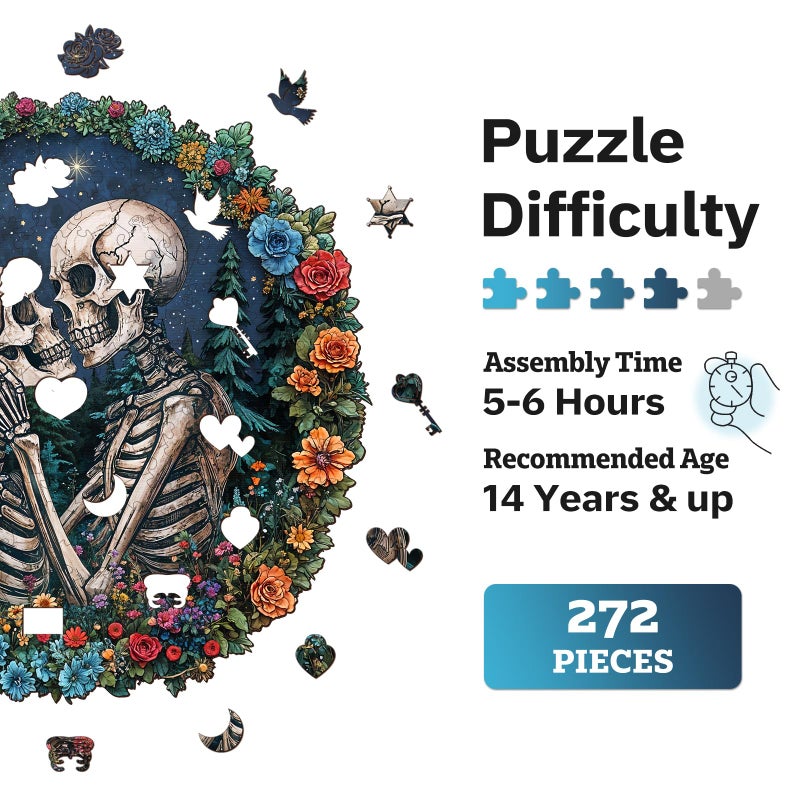 Jigfoxy Wooden Puzzle for Adults Skull Wooden Jigsaw Puzzle for Adults Unique Shape WoodCut Puzzle Valentines Day Gifts for Puzzle Lovers Family and Friends L133 131in272pcs - Image 5