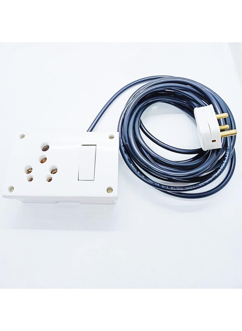 NURAT NURAT Box Strip Extension Board with 16 amp Socket Extension Cord 16 MM x 2 core 6 amp 6 pin Plug top White 5 Meter Long Wire  - Image 1