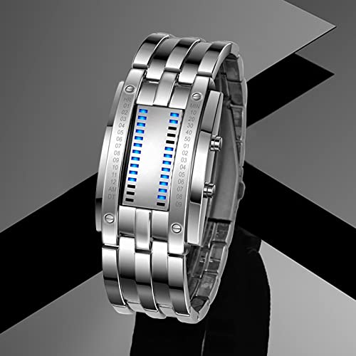 Gosasa Men's LED Digital Wrist Watch Futuristic Binary Display Stainless Steel Bracelet Waterproof Tech Style Watch for Casual & Fashion Wear(C Silver) - Image 4