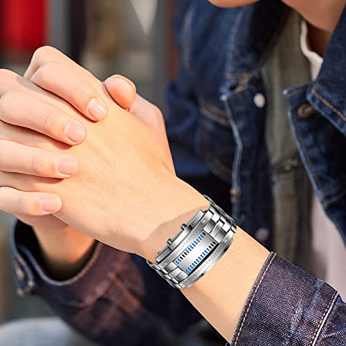 Gosasa Men's LED Digital Wrist Watch Futuristic Binary Display Stainless Steel Bracelet Waterproof Tech Style Watch for Casual & Fashion Wear(C Silver) - Image 5