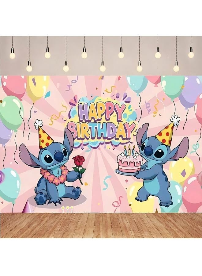 Stitch-themed birthday party backdrop decoration, suitable for children's birthday photography props (Size: 150cm x 100cm) - Image 1