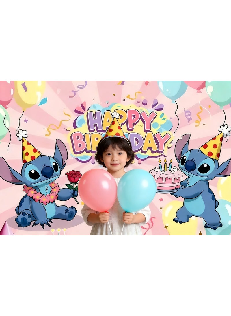 Stitch-themed birthday party backdrop decoration, suitable for children's birthday photography props (Size: 150cm x 100cm) - Image 3