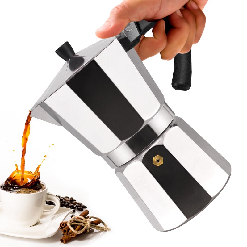 Vaolvpant 3 Cup Aluminum Moka Pot Classic Stovetop Espresso Coffee Maker 150ml 5oz Coffeemaker Percolator Mocha Pot Greca Coffee Maker Cafe Makers for Italian and Cuban CafÃ© Brewing Silver - Image 1