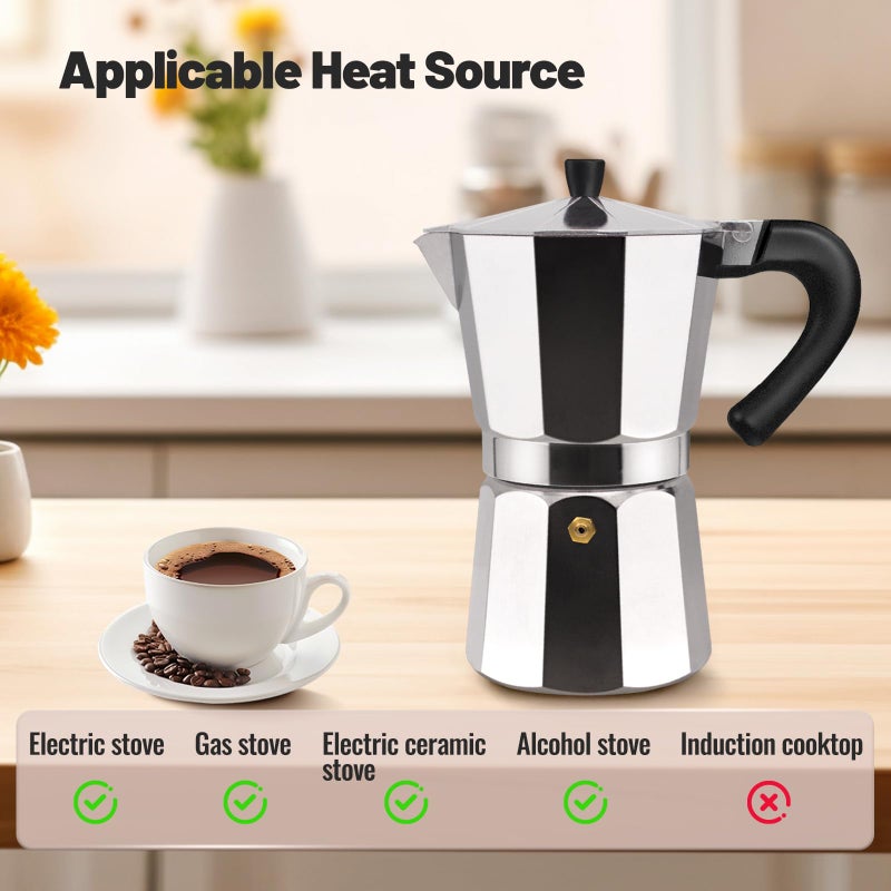 Vaolvpant 3 Cup Aluminum Moka Pot Classic Stovetop Espresso Coffee Maker 150ml 5oz Coffeemaker Percolator Mocha Pot Greca Coffee Maker Cafe Makers for Italian and Cuban CafÃ© Brewing Silver - Image 4