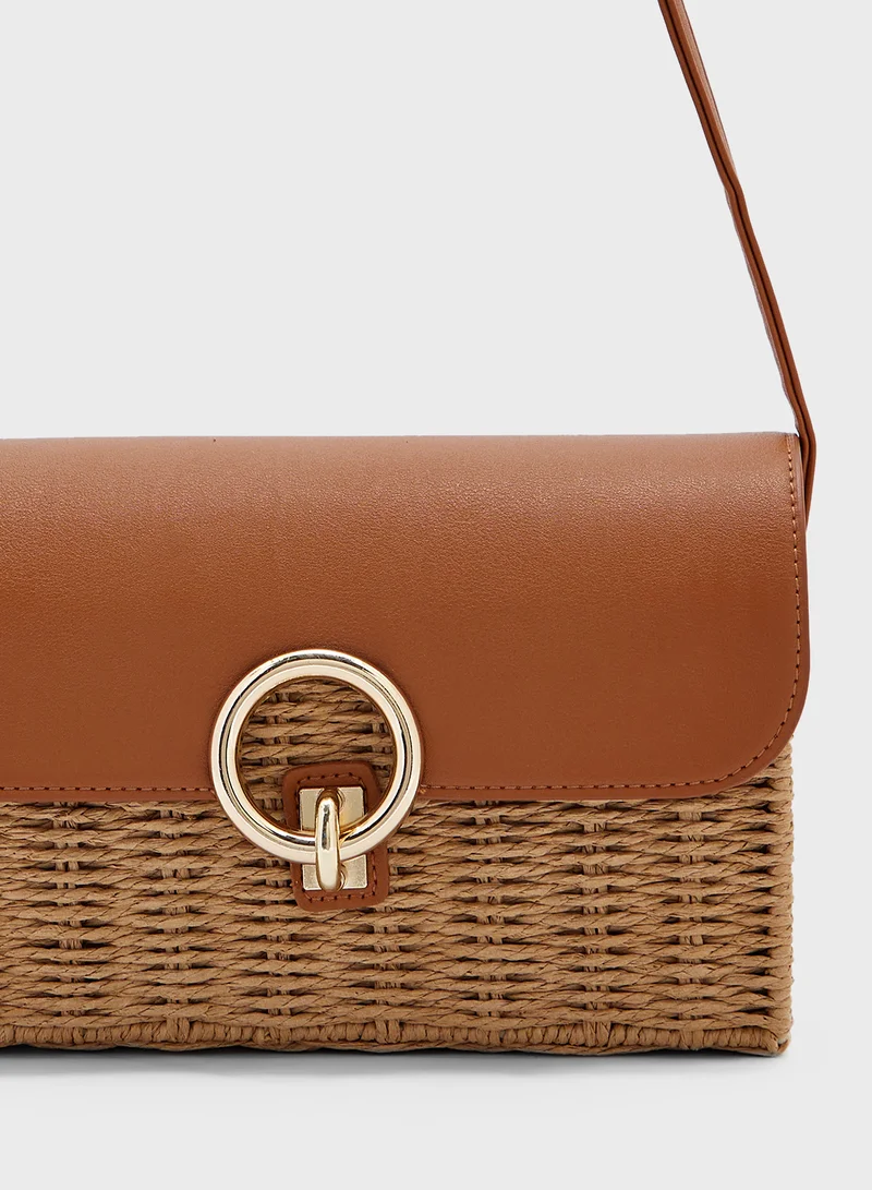 ELLA Raffia Metal Trim Crossbody Bag