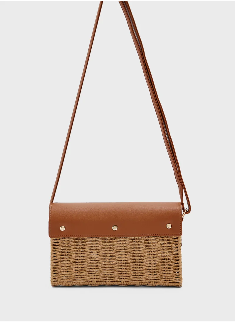 ELLA Raffia Metal Trim Crossbody Bag