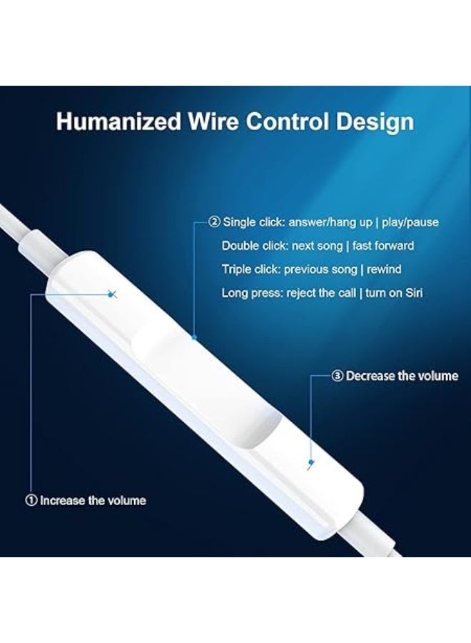 بروماس سماعات أذن iPhone، [معتمدة من MFI] سماعات أذن سلكية بصوت ستيريو مع ميكروفون وتحكم في مستوى الصوت، متوافقة مع iPhone 14/13/12/SE/11/XR/XS/X/7/7 Plus - Image 2