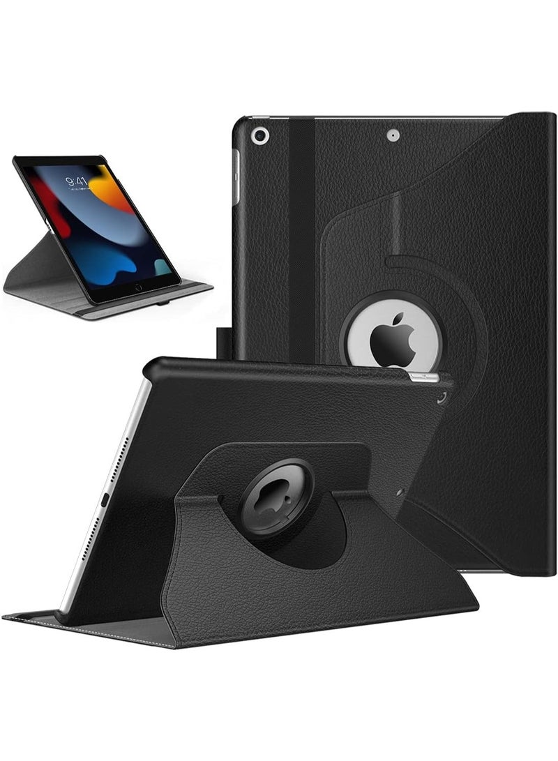 غطاء حماية لجهاز iPad من الجيل السابع/الثامن/التاسع، إصدار 2021/2020/2019، مقاس 10.2 بوصة، مزود بحامل ذكي قابل للدوران 360 درجة، غطاء جلدي قلاب قابل للطي مع زوايا عرض متعددة، خاصية التشغيل/الإيقاف التلقائي (أسود)