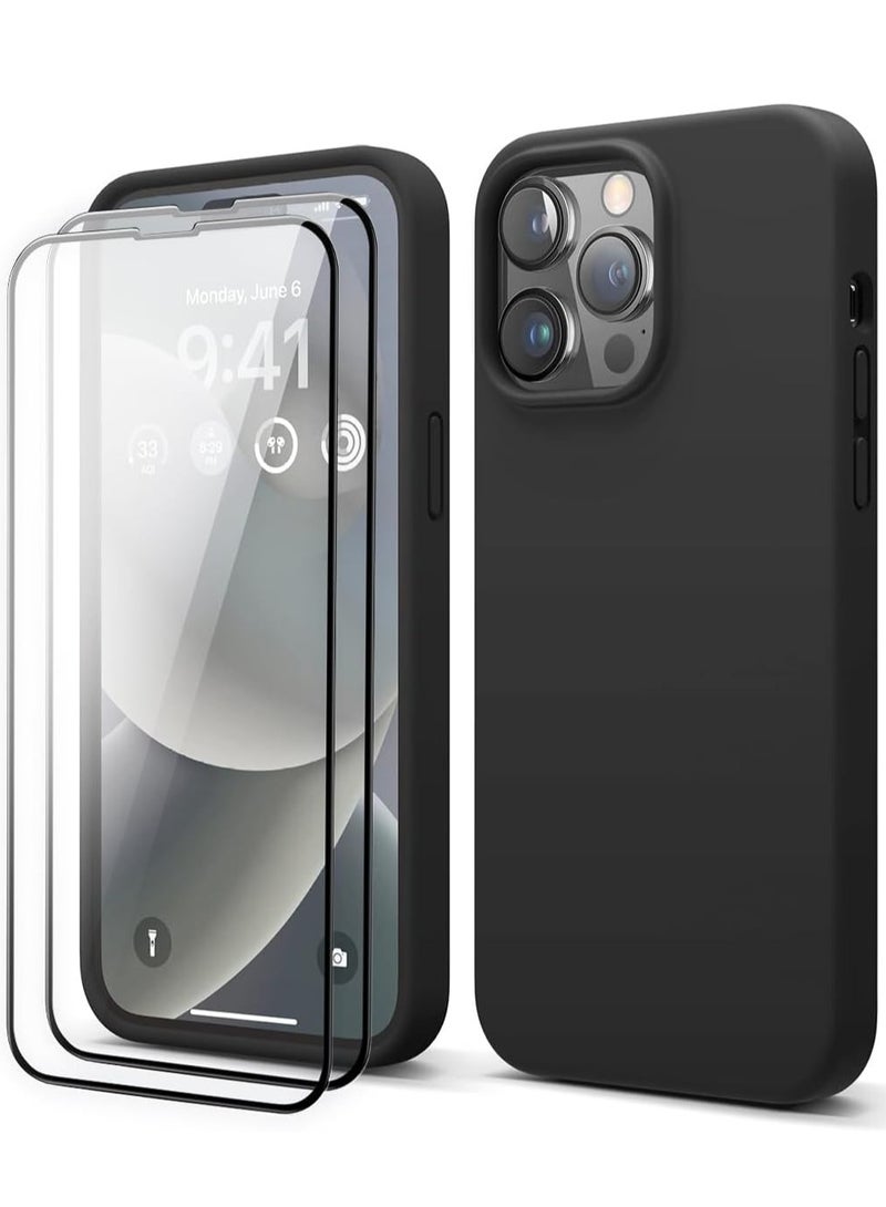 ELTRAZONE [3-in-1] iPhone 15 Pro Max Case Bundle – Black Liquid Silicone Shockproof Cover with 9H Tempered Glass Screen Protector - Image 1