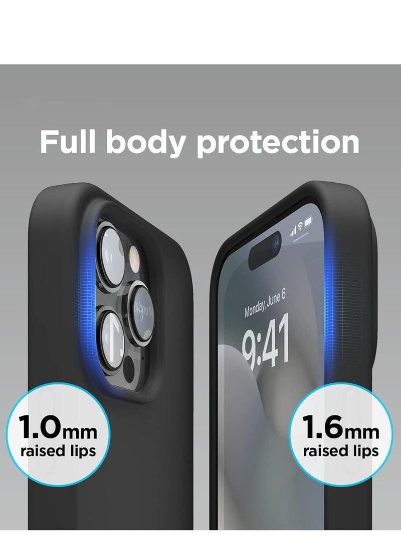 ELTRAZONE [3-in-1] iPhone 15 Pro Max Case Bundle – Black Liquid Silicone Shockproof Cover with 9H Tempered Glass Screen Protector - Image 5