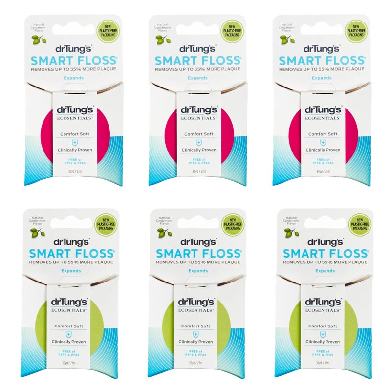 DrTung's Smart Floss - Natural Floss, PTFE & PFAS Free Floss, Gentle on Gums, Expands & Stretches, BPA Free Floss - Natural Dental Floss Cardamom Flavor (Pack of 6) - Image 1