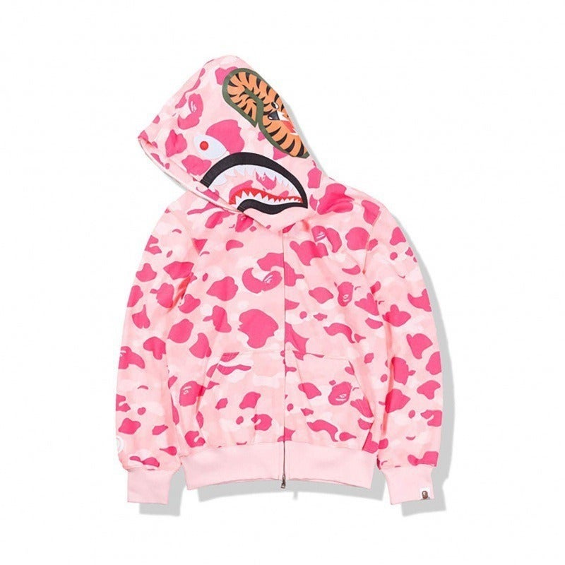 26 Cross-Border Camouflage Trendy Bape-Style Jacket with Shark 3D Print, Zip-Up Hoodie for Men and Women