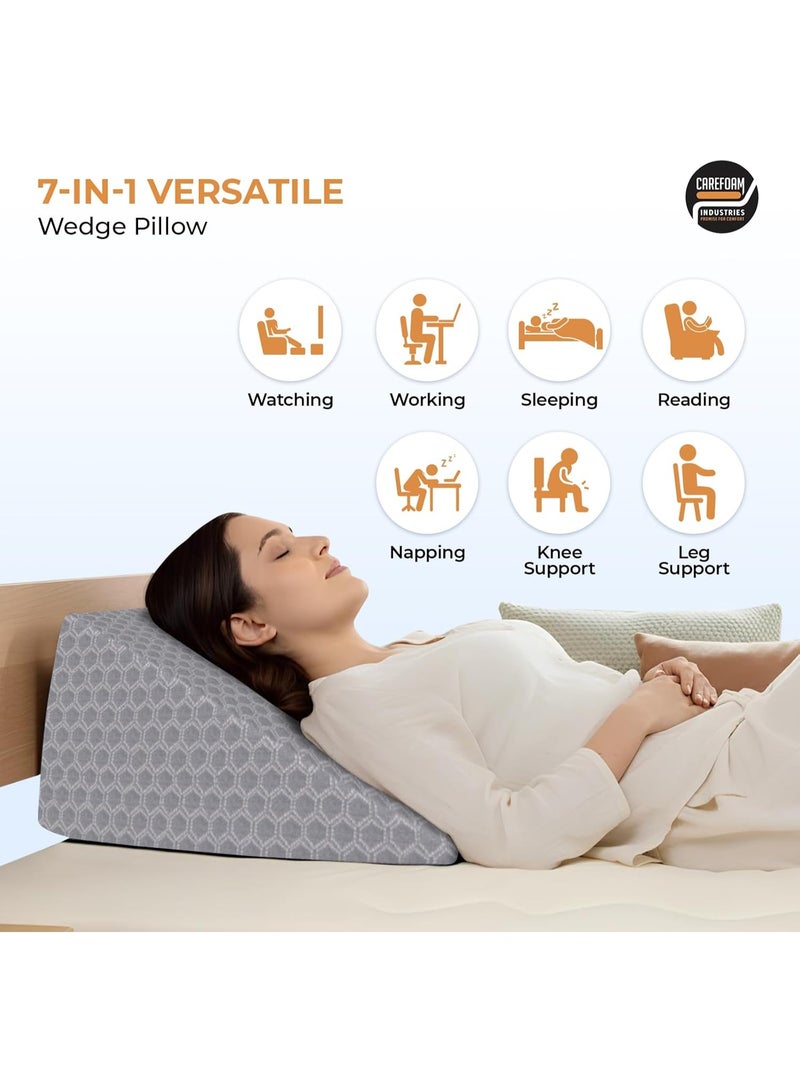 CareFoam Orthopedic Memory Foam Pillow for Comfortable Sleep, Neck & Shoulder Pain Relief with Removable Zipper Grey Jacquard Cover 20 x 13 x 4 Inch Pack of 1 - Image 2