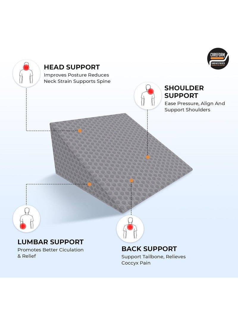 CareFoam Orthopedic Memory Foam Pillow for Comfortable Sleep, Neck & Shoulder Pain Relief with Removable Zipper Grey Jacquard Cover 20 x 13 x 4 Inch Pack of 1 - Image 4