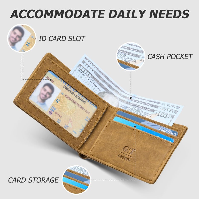 Gostwo Slim Rfid Wallet for Men Minimalist Leather ID Window Front Pocket Bifold Wallet Bussiness Card Holder Gift for Men - Image 3
