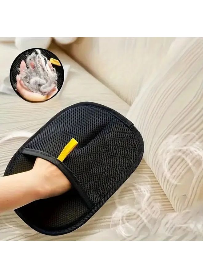 Black Pet Hair Remover Glove Dual Sided Lint Roller Brush Static Cling Adhesive - Image 1