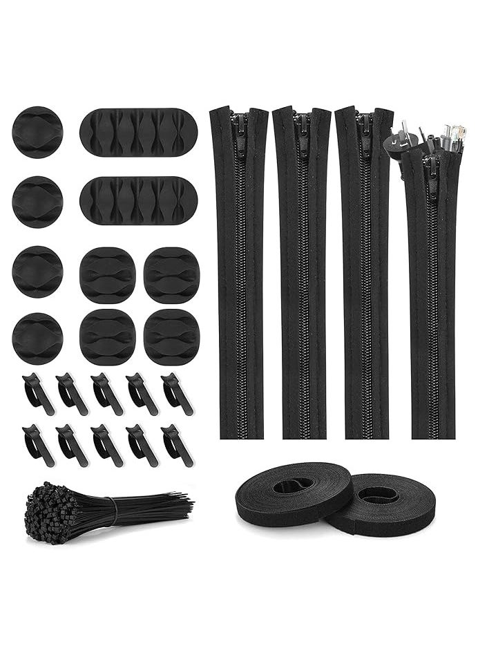 KASTWAVE Cable Management Kit, 126pcs Cord Management Organizer, 10 TPR Liners +4 Zipper Covers +10 Velcro Strips +100 Strips +2 Rolls of 5m Velcro Strips, for Computer TV Under Desk  - Image 1