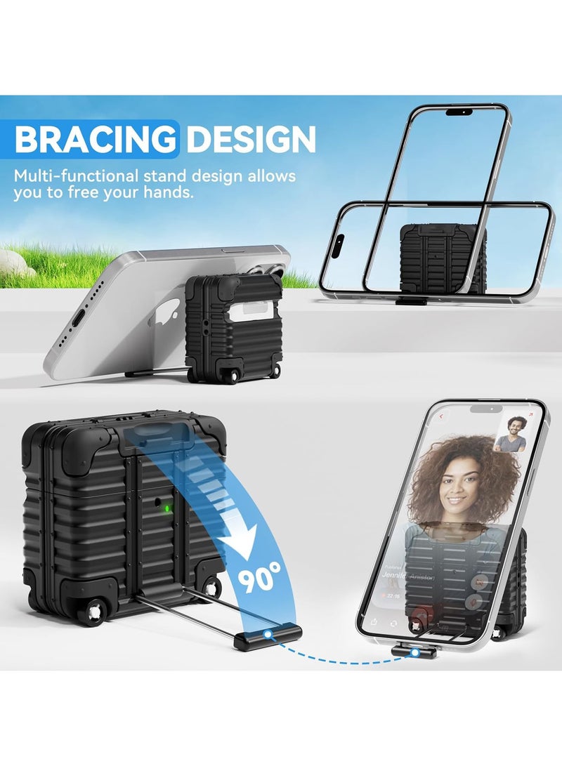 Suitcase Design AirPods 4 Case, with Safety Lock, Phone Stand, Hard PC Protective Cover with Cleaner Kit & Keychain for AirPods 4, Black - Image 3