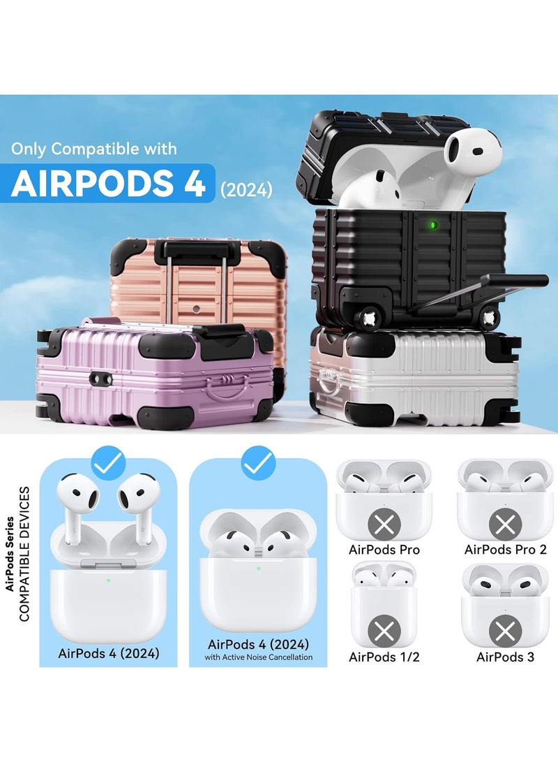 Suitcase Design AirPods 4 Case, with Safety Lock, Phone Stand, Hard PC Protective Cover with Cleaner Kit & Keychain for AirPods 4, Black - Image 5