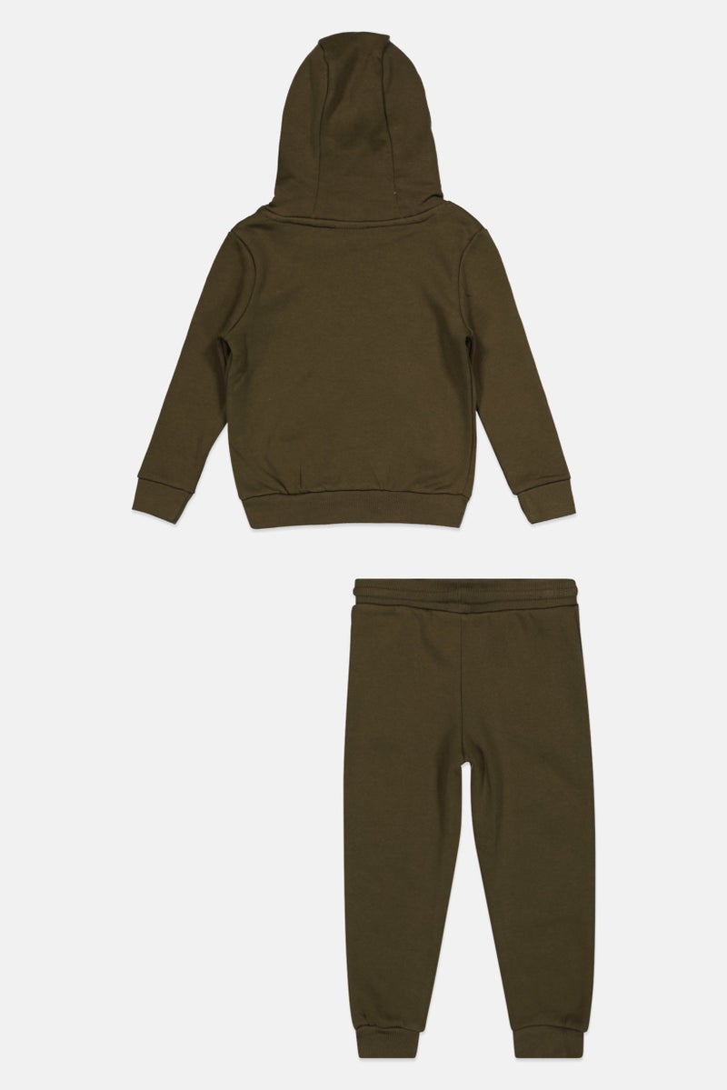 Kids Boy 2 Pcs Brand Logo Sweatshirt And Pants Set, Olive