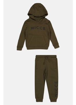 Nicce Kids Boy 2 Pcs Brand Logo Sweatshirt And Pants Set, Olive  - Image 1