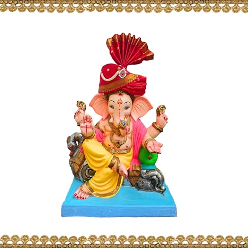 PUNYATVA Ganesh Feta Mukut (Turban, Butti, Red) / Adjustable Ganesh Pheta, Gauri Ganpati Festival Decoration Accessories, Ganpati Jewellery, Crown, Makhar, Traditional Pagdi, God Idol Headgear - Image 2
