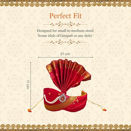 PUNYATVA Ganesh Feta Mukut (Turban, Butti, Red) / Adjustable Ganesh Pheta, Gauri Ganpati Festival Decoration Accessories, Ganpati Jewellery, Crown, Makhar, Traditional Pagdi, God Idol Headgear - Image 4