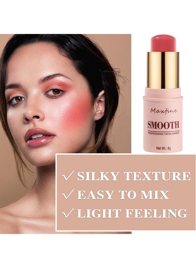 ماكس فاين عصا مكياج الوجه الاحترافية الناعمة ، الخدين والشفاه والعينين ، أحمر الخدود الكريمي 3 في 1 ، الترطيب والحساسية الاحتفاظ بالمكياج طويل الأمد ، عصا مكياج للنساء (وردي خوخي) - Image 5