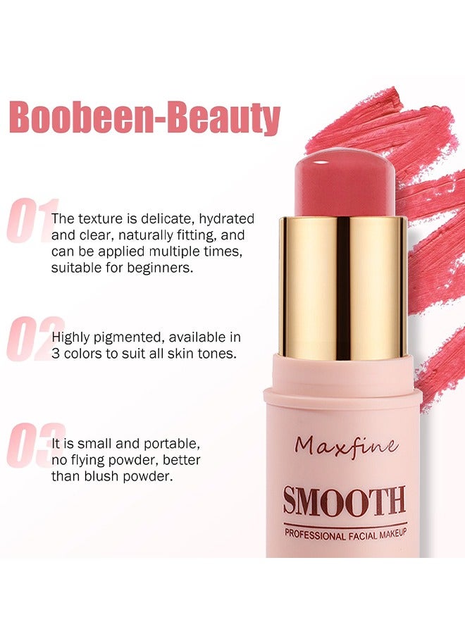 ماكس فاين عصا مكياج الوجه الاحترافية الناعمة ، الخدين والشفاه والعينين ، أحمر الخدود الكريمي 3 في 1 ، الترطيب والحساسية الاحتفاظ بالمكياج طويل الأمد ، عصا مكياج للنساء (وردي خوخي) - Image 3