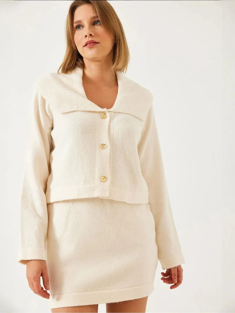 Bianco Lucci LUCCI Buttoned Shawl Collar Knit Co-Ord Set