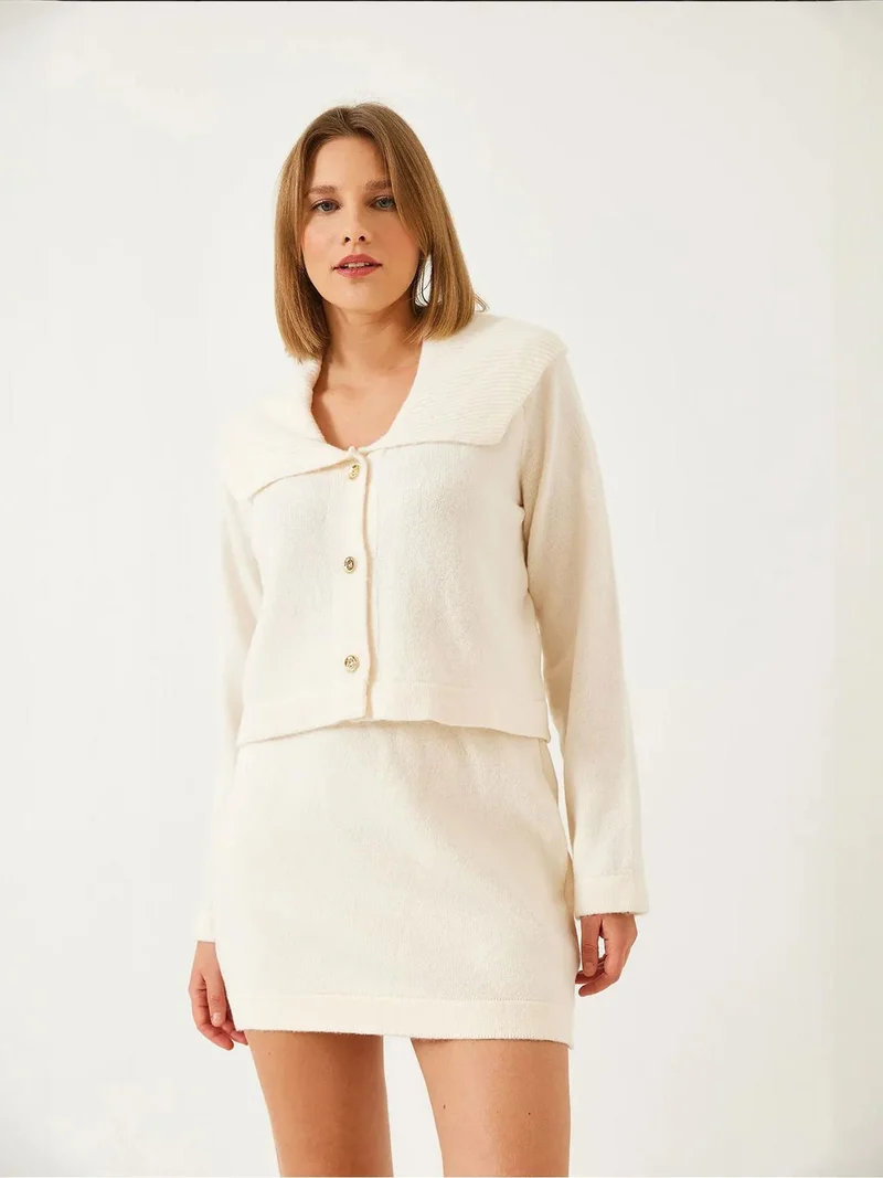 Bianco Lucci LUCCI Buttoned Shawl Collar Knit Co-Ord Set