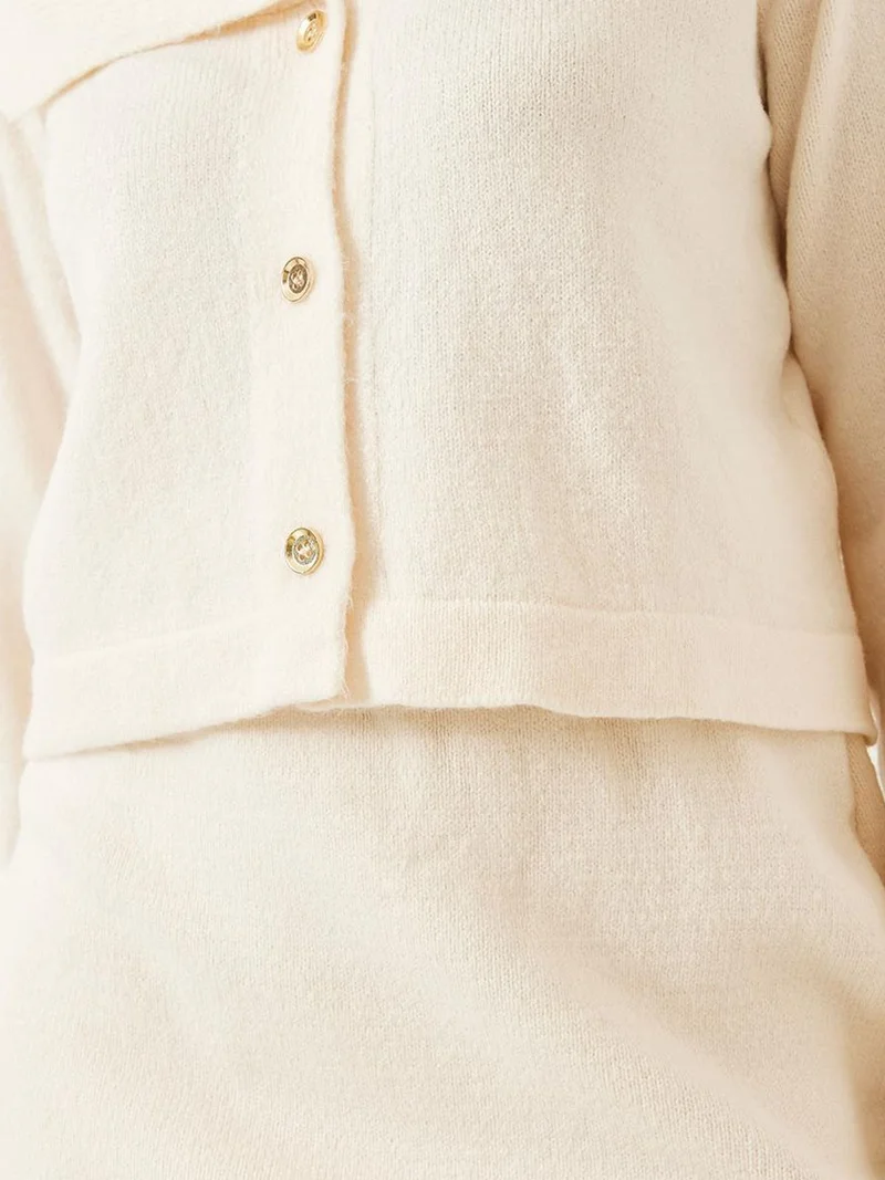 Bianco Lucci LUCCI Buttoned Shawl Collar Knit Co-Ord Set