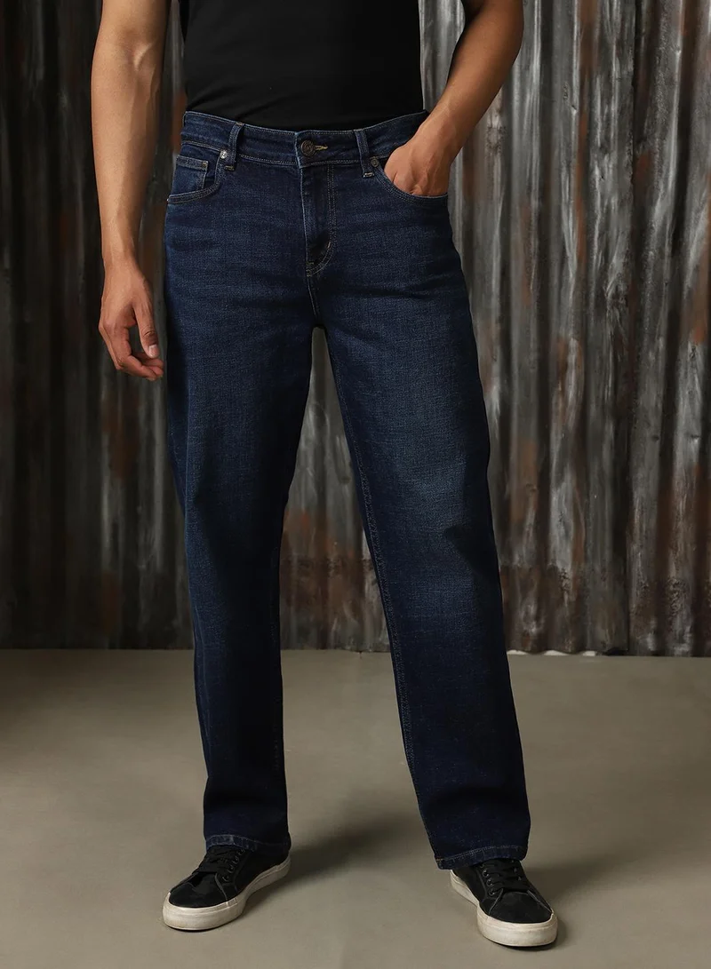 HIGH STAR Men's Indigo 100% Cotton Distressed Jeans