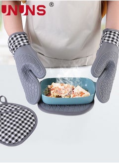 UNUNS Silicone Oven Mitts,4Pcs Heat Resistant Oven Gloves set,Non-Slip Professional Kitchen Mittens With Soft Quilted Liner For Baking Cooking  - Image 1