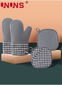 UNUNS Silicone Oven Mitts,4Pcs Heat Resistant Oven Gloves set,Non-Slip Professional Kitchen Mittens With Soft Quilted Liner For Baking Cooking  - Image 2