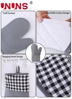 UNUNS Silicone Oven Mitts,4Pcs Heat Resistant Oven Gloves set,Non-Slip Professional Kitchen Mittens With Soft Quilted Liner For Baking Cooking  - Image 5