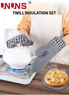 UNUNS Silicone Oven Mitts,4Pcs Heat Resistant Oven Gloves set,Non-Slip Professional Kitchen Mittens With Soft Quilted Liner For Baking Cooking  - Image 3