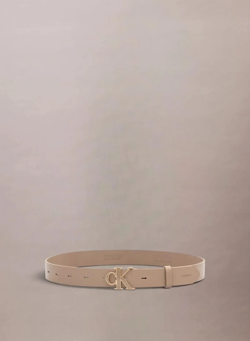Calvin Klein DESERT TAUPE / ANTIQUE LIGHT GOLD Full-Grain Leather Logo Buckle Belt for Women | Best Price UAE