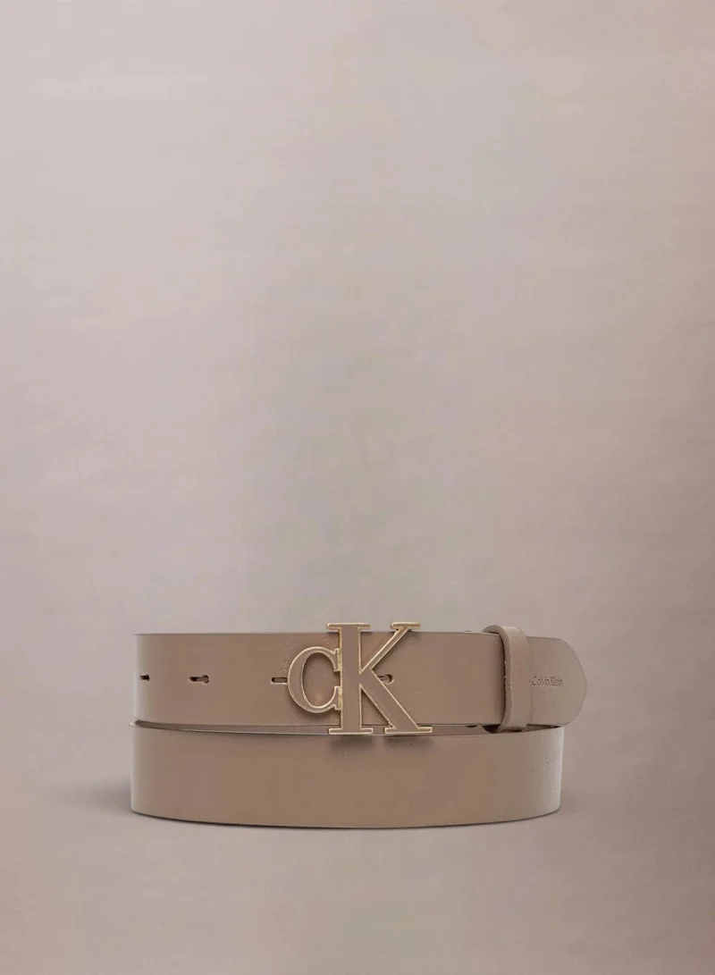 Full-Grain Leather Logo Buckle Belt
