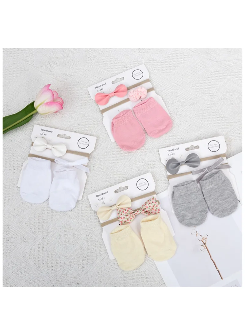 D'Daniela Savannah Ribbon Bow Headband and Socks Set - Cream
