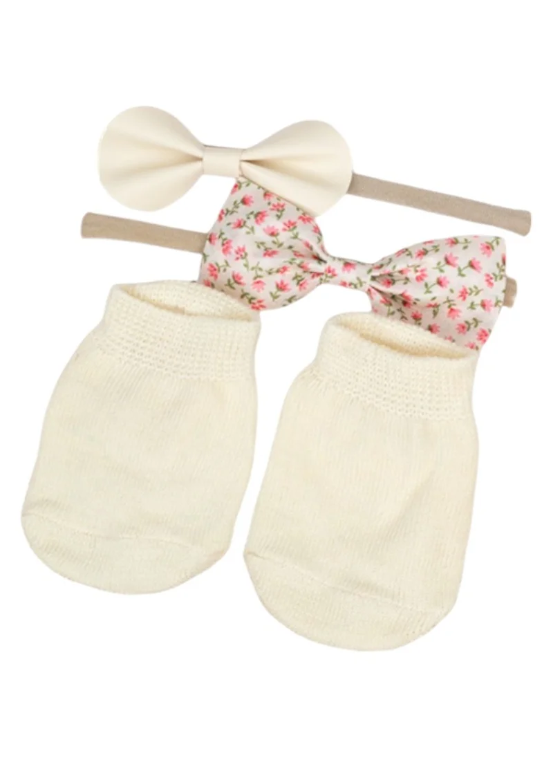 D'Daniela Savannah Ribbon Bow Headband and Socks Set - Cream