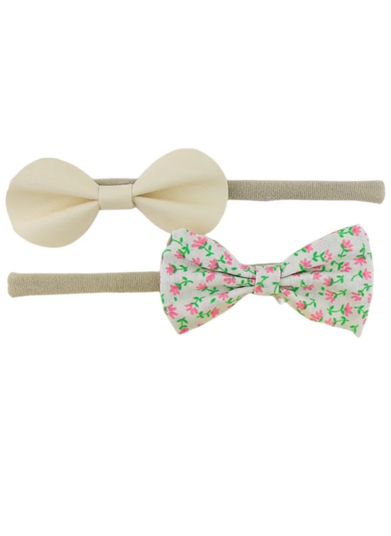 D'Daniela Savannah Ribbon Bow Headband and Socks Set - Cream